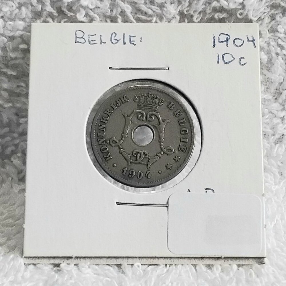 Circulated 1904 Belgian 10 Centimes Large Date Coin Made of Copper/Nickel!!